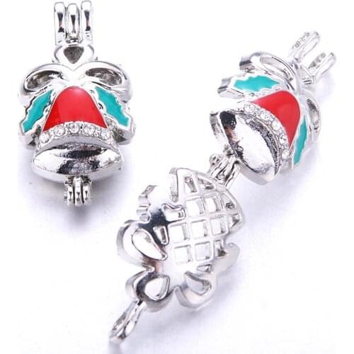 5pcs Christmas Bell Pearl Cage Locket Pendant Jewelry Making Bead Cage Aromatherapy Essential Oil Diffuser Oyster Pearl