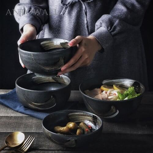 ANTOWALL Korean style retro ceramic tableware household rice bowl large noodle soup bowl personalized restaurant dish bowl