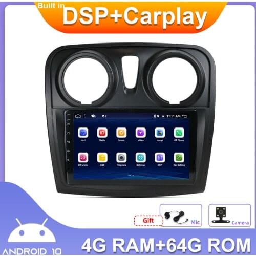 Double 2 Din Car Radio Player For Dacia Logan Sandero 2012-2017 Android 10.0 With Carplay DSP SWC RDS GPS Navigation 4GB+64GB