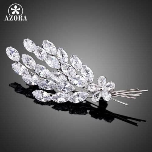 AZORA White Gold Color 25 pcs Water Drop Cubic Zirconia Leaves Design Pin TP0006