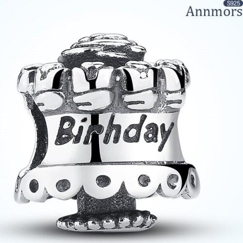 Happy Birthday Cake Flower 925 Sterling Silver Charms Bead Women Jewelry Fits Pandora Original Bracelet Bangle Female Jewelry