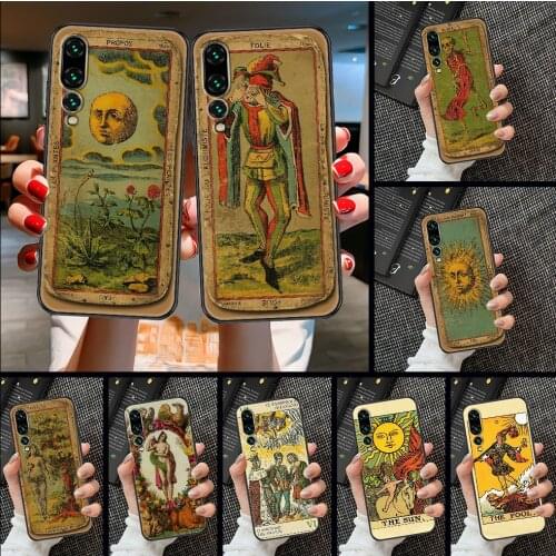 Retro Tarot cards Phone case For Huawei P Mate P10 P20 P30 P40 10 20 Smart Z Pro Lite 2019 black silicone waterproof luxury