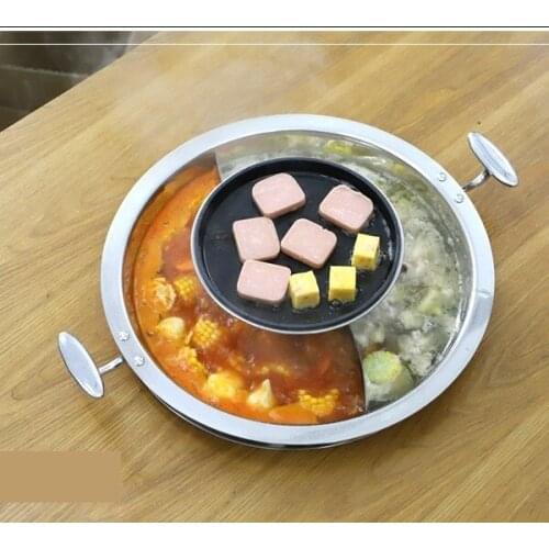 Hot pot barbecue integrated pot commercial two-layer barbecue stockpot iron BBQ pan 194