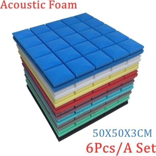 6Pcs/Set 7 Colors Studio Acoustic Foam Soundproof Foam Sound Absorption Treatment Panel Sound Wedge Protective Sponge 50x50x3cm