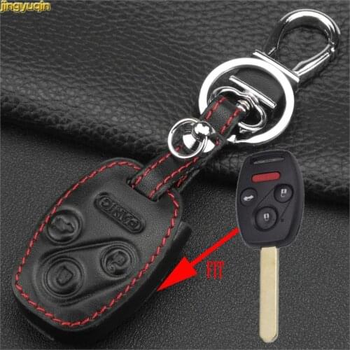 Jingyuqin 3 Button+Panic New Holder Cover Leather Car Key Case for Honda Accord CR-V Civic Insight Ridgeline Styling