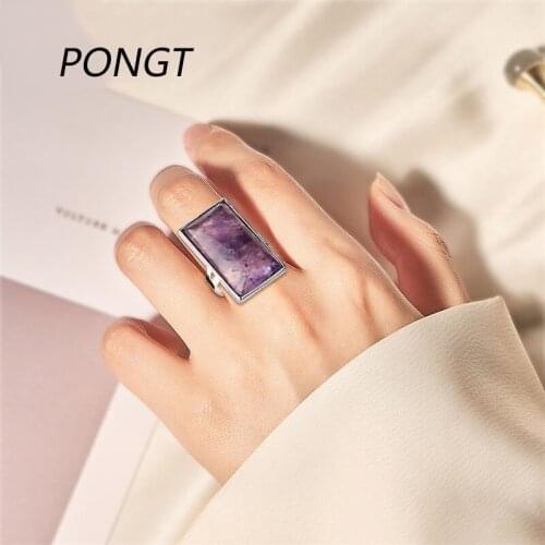 Natural Stone Rings Rectangle Adjustable Opening Healing Crystal Ring Simple Handmade Light Luxury Jewelry Summer Travel Gift