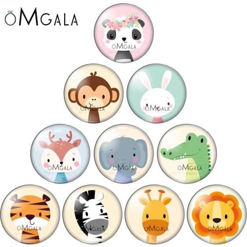 Fashion Cute Rabbit Tiger Monkey Animals 10pcs 12mm/18mm/20mm/25mm Round photo glass cabochon demo flat back Making findings