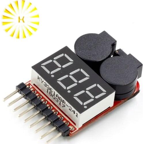 1pcs New Lipo battery low Voltage Indicator volt meter monitor buzzer Alarm 1-8s 8S 3.7V-22.2V 3.7V 7.4V 11.1V 14.8V 18.5V 22.2V