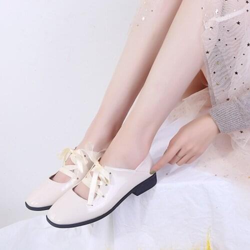 Spring new fashion womens single shoes solid color ribbon simple and fresh shopping everyday campus womens casual shoes U29-32