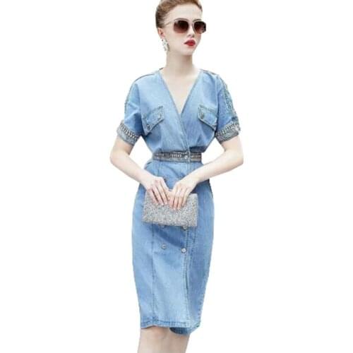 European Fashion Women Summer Dresses Open back Sexy V-neck Short-sleeved Split Dress Elegant Slim Casual Female vestir OK740