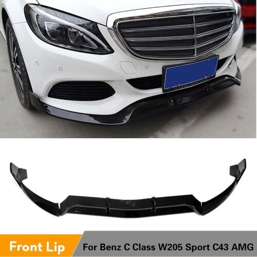 Front Bumper Spoiler Splitters for Mercedes-Benz Class W205 Sport C180 C200 C300 2015 - 2018 PP Glossy Black 3PCS Style