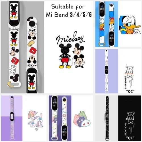 Disney Mickey mouse Strap for Xiaomi Mi Band 3 4 5 6 Creative Cartoon Anime Graffiti Style Silicone Printed Sport Bracelet gifts