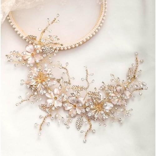 Luxury Rhinestone Headbands Gold Color Tiaras and Crowns Flower Leaf Hairbands for Women Girls Hair Accessories Bride Wedding