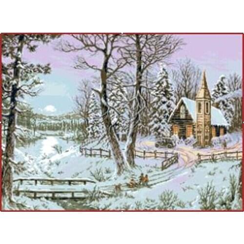 Needlework,DIY DMC Cross stitch,Kits For Embroidery set,winter snowscape tree cottage forest scenic Pattern Cross-Stitch