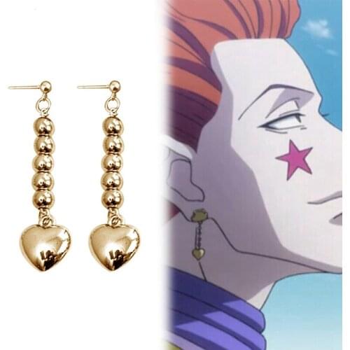 HUNTER x HUNTER Earrings Cosplay Hisoka Men Ear Clip Golden Heart Prop Earrings for Anime Fans Kulolo Hanafuda Jewelry Gifts