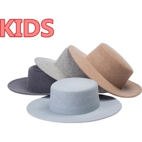 202108-hh3015A new autumn winter CLACCIS solid Wool tweed Retro kids fedoras cap children leisure panama jazz hat
