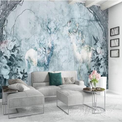 Modern nordic nostalgic 3d elk bedroom princess room background wall decoration wallpapers