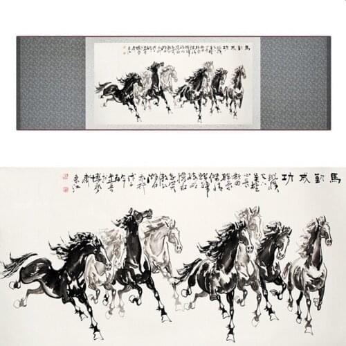 Top quality Chinese Horse silk painting Horse art painting Silk scroll art painting eight horse painting19062712