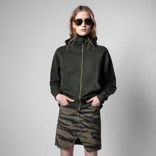 2021 New Winter Casual Ladies Zippers Sweatshirt Loose Women Hoodies Green Fashion Elegant High Quality Female Pullovers T261