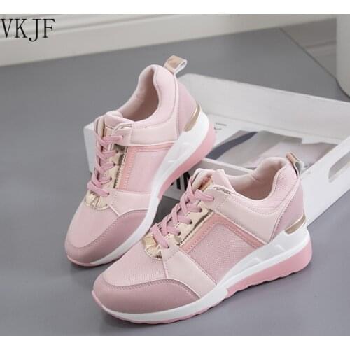 Ladies Lace-up Wedge Sneakers, Vulcanized Thick-soled Casual Shoes, Comfortable Flat-bottomed 2021