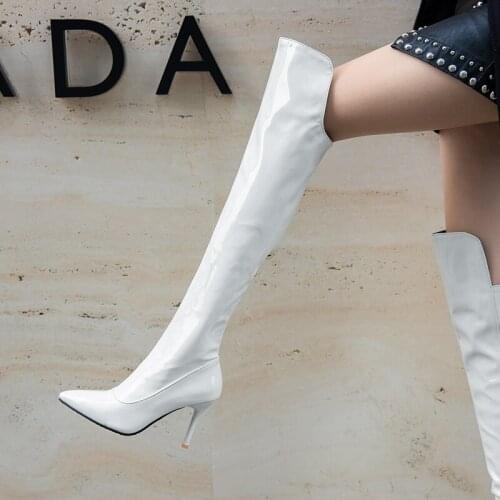 2020 sexy Mirror nightclub boots high boots womens boots pointed stiletto stovepipe over the knee Long Boots Autumn Winter White