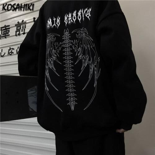 KOSAHIKI 2021 Spring Fleece Harajuku Women Skull Sweatshirts Casual Fashion Mujer Tops Japanese Loose Print Streetwear Hoodies