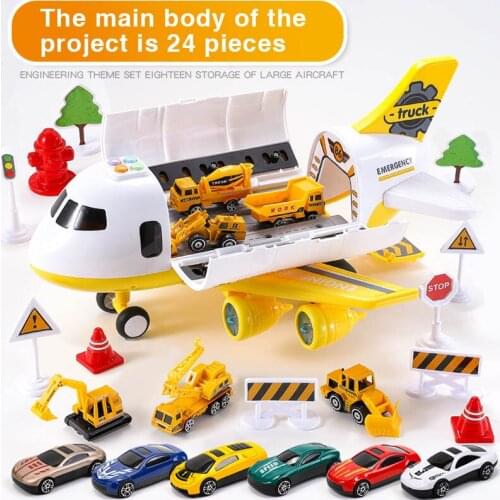 24PCS Music Story Simulation Track Inertia Childrens Toy Aircraft Storage Passenger Plane Ploice Fire Rescue Baby Boy Toy Car