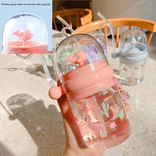 260ML Kids Funny Whale Water Spray Drinking Cup Cartoon Feeding Bottles With Straws Portable Leakproof Childrens Cups Drinkware
