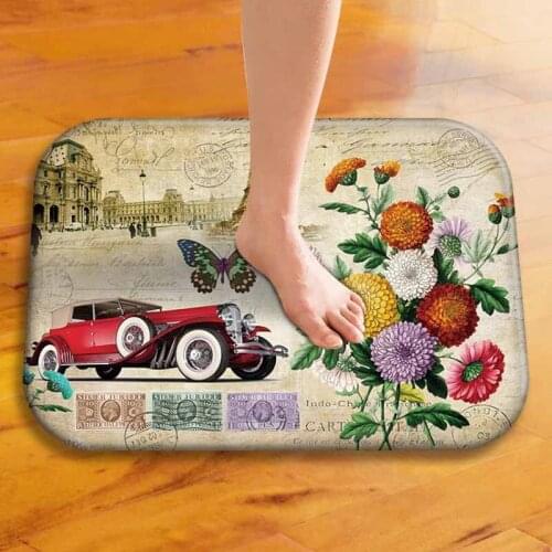 40x60cm Cute Vintage Flower Diy Print Floor Mat Bathroom Ground Mat Slip Door Bath Pad Rug Living Room Carpet
