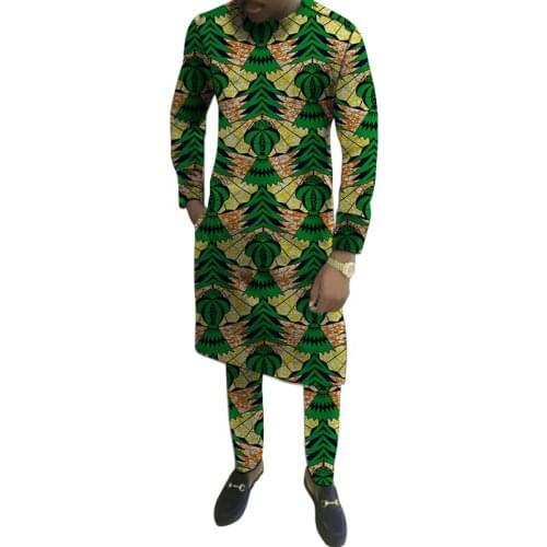 African Fashion Mens Set Clothing Long Shirts With Pants Dashiki Print Tops+Trousers Male Ankara Outfits Custom Made For Party