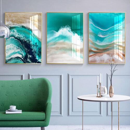 Watercolor Splash Blue Gold Canvas Painting Abstract Posters and Prints Home Decoration Wall Art Picture for Nursery Baby Room