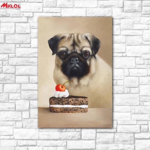Large Wall Art, dog and cake ,Restaurant study Bedroom Decor Wall oil Painting Print Nice wall picture for living room no frame