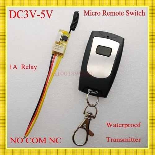 DC 3V 3.3V 3.6V 3.7V 4.5V 5V Mini Remote Switch Small Size Receiver Transmitter 1A Relay Normally Open Close RX TX Opener Button