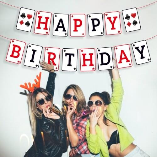 BA282 Holleywood Pocker Game Theme Design Happy Birthday Banner Welcome To Las Vegas Party Banners for Kids Birthday Banners