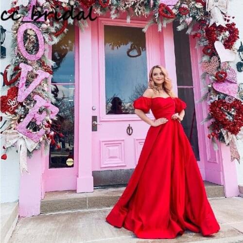 Red Off Shoulder Prom Dresses Long 2020 Elegant Satin Backless Evening Gowns For Women Plus Size vestidos de fiesta de noche