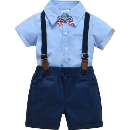 Summer Toddler Style Baby Boy Clothing Set Newborn Infant Clothing Pure Cotton Short Sleeve T-shirt + Suspenders Gentleman Suit