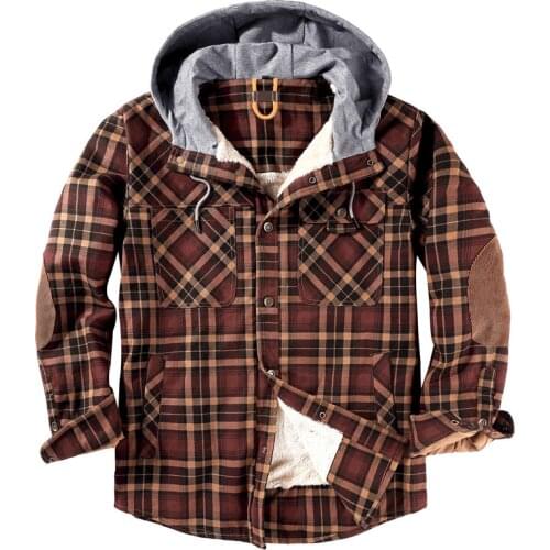 2021 Mens Winter Jacket Thicken Warm Fleece Jacket Coats Hooded Plaid Shirt Jacket Military Men Chaquetas Hombre US Size S-XXL