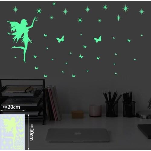 Flower Fairy Butterfly Stars Wall Sticker for Kids Children Rooms Art Mural Home Decor Glow in the Dark Peel & Stick Wallpaper