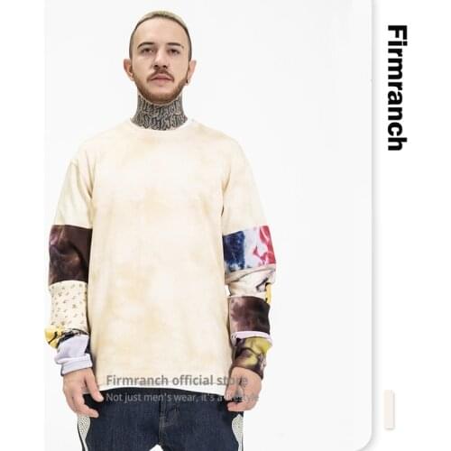 Firmranch New 2021 The Japanese Smile Face at Sleeves Hoodies For Man/Women Sweater O Collar High Street Tie-dye Design Hoodys