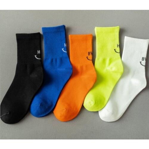 New Style Fashion High-Quality Sweet Lovely Casual Tide Skateboard Street Sports Socks Creative Hi/BYE Smile Face Cotton Socks