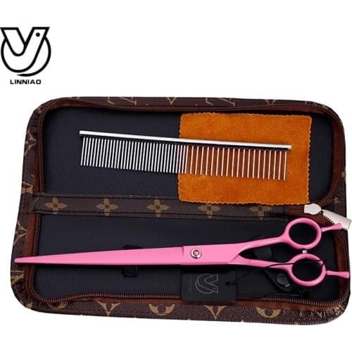 9/8/7.5/7 inch Professional Pet Grooming Scissors Pink Dog Grooming Shears Hair Cutting Scissors with Bag and comb HY-0007