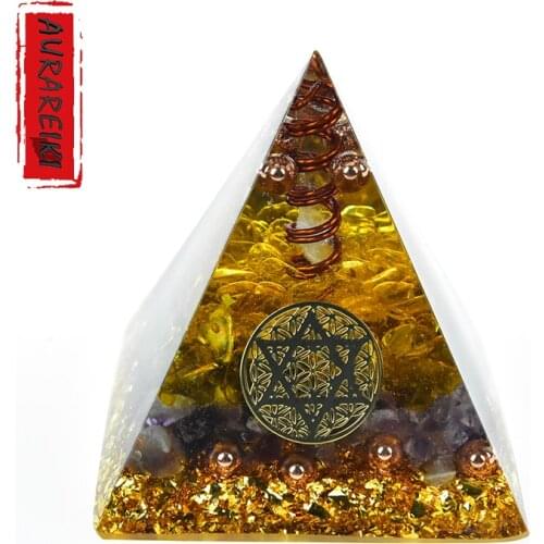 Citrine And Amethyst Orgone Pyramid For Improve BrowChakra SolarPlexusChakra Develop Intelligence & Enhance Memory Bring Wealth