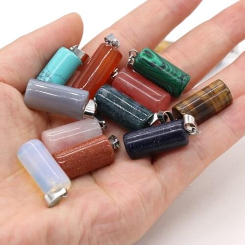 2Pcs Natural Semi-precious stones Pendant Crystal Pillar Reiki Heal Tiger Eye Opal for Jewelry Making DIY Necklace Gift 11x26mm