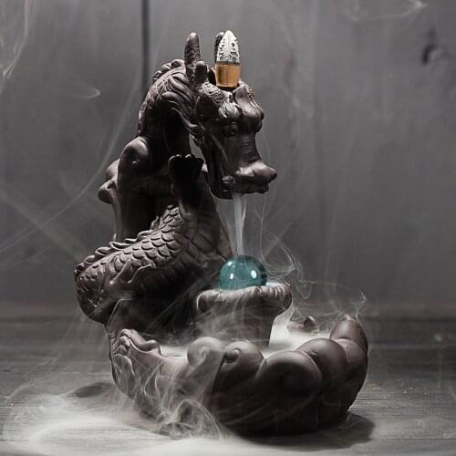 High quality Multiple styles Ceramic Backflow Incense Burner Creative Home Decor Dragon Incense Holder Censer With Crystal Ball