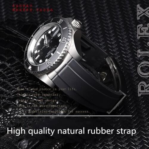 Top grade 20mm Natural Silicone Rubber Watchband For Yacht Deepsea GMT Daytona Watch Black Smooth Waterproof OysterLock Strap