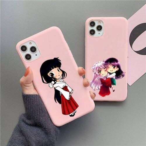 Hot Anime Inuyasha Higurashi Phone Case For iphone 12 11 Pro Max Mini XS 8 7 6 6S Plus X SE 2020 XR Matte Candy Pink Silicone