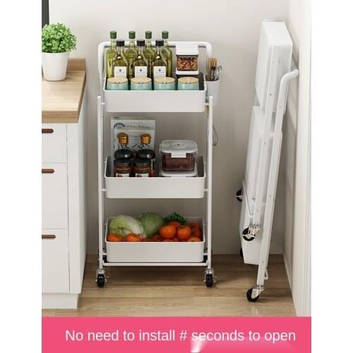 Installation-Free Folding Kitchen Shelf Floor Multi-Tier Movable Trolley Bathroom Living Room Storage Rack