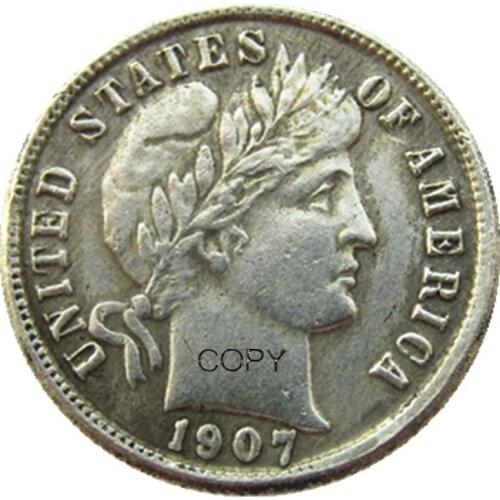 US Barber Dime 1907 P/S/O Silver Plated Copy Coins