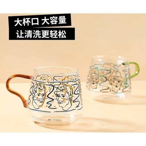 Glass home heat-resistant water cup with handle men and women ins wind office strawberry cups coffee mug drinking glasses
