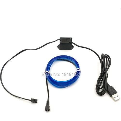 2Meters 2.3mm-Skirt 10 Colors EL wire Neon Led light for Car Party Decoration Flexible Neon tube light With DC5V USB Driver